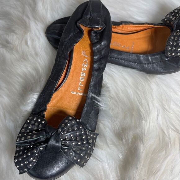 Jeffrey Campbell Haley Stud Black Leather Ballet Flats Sz 6.5 - Picture 2 of 4